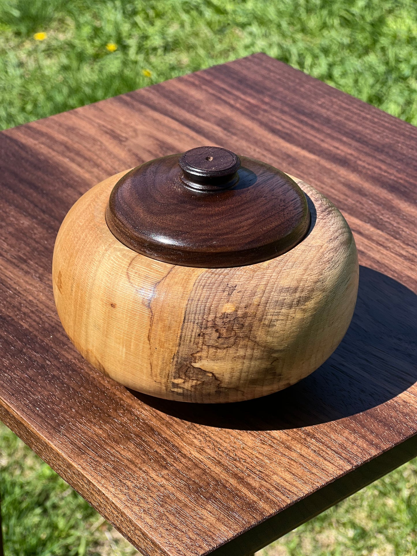 Handturned Lacewood Box With Walnut Lid