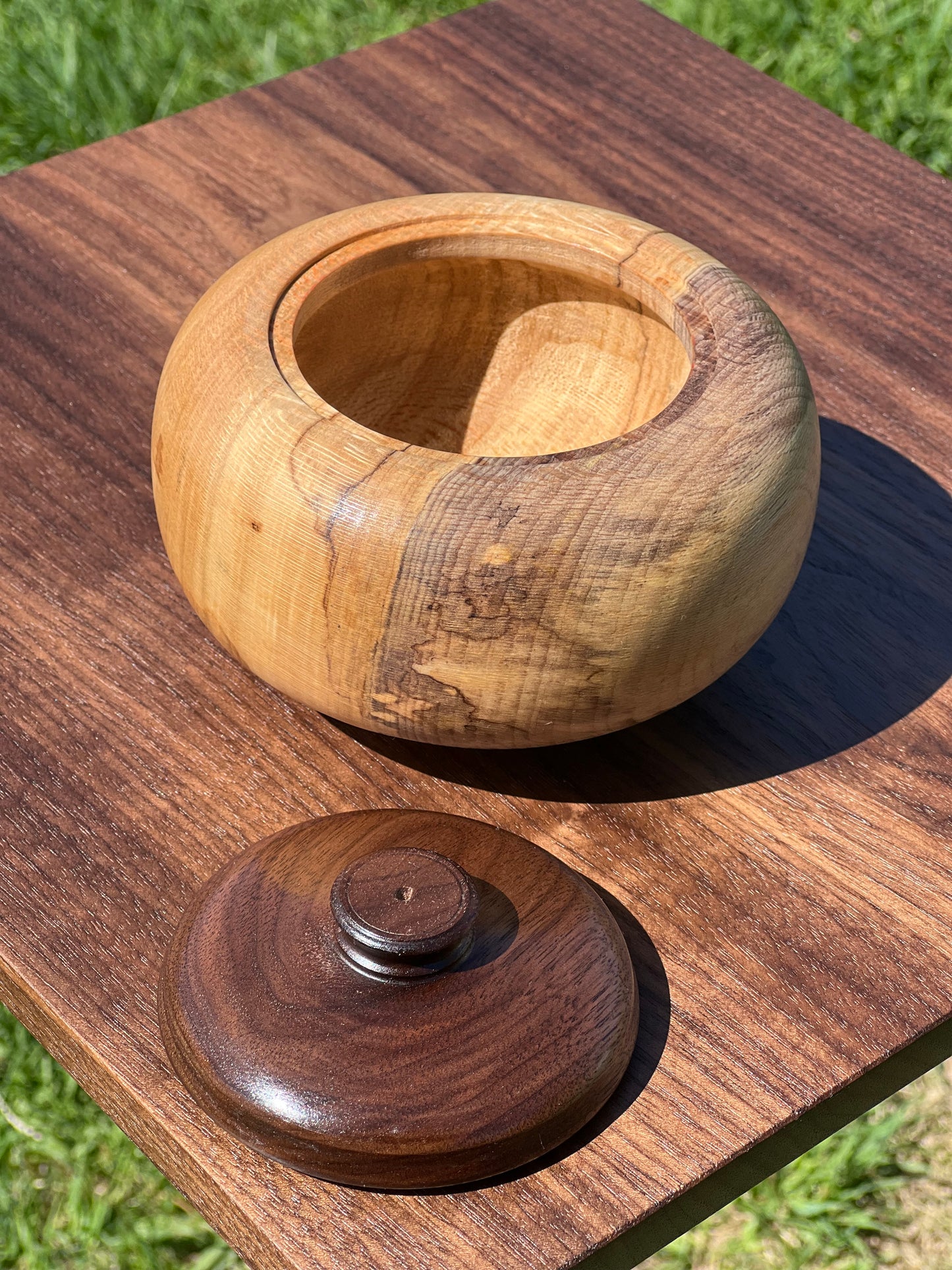 Handturned Lacewood Box With Walnut Lid